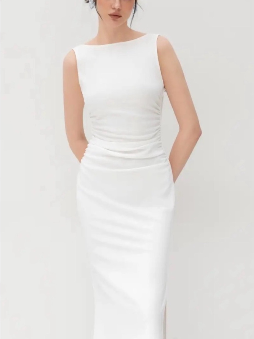 Cider White Sleeveless Maxi Sheath Dress